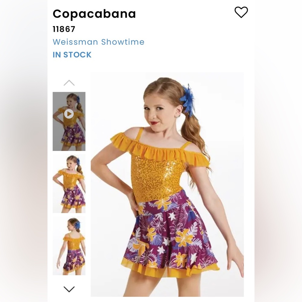 Weissman Showtime Girl Copacabana Dance Costume, style 11867 size Medium (child)